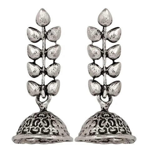 Image of Mahi Silver Oxidized Traditional Jhumka Earrings