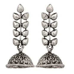 Mahi Silver Oxidized Traditional Jhumka Earrings