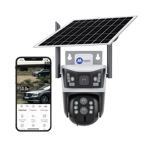 Image of Maizic Smarthome Opti-Zoom 10X Optical Zoom 2 Lens/3 Screen View 4G Sim Based Wireless Solar CCTV Camera with 7W Solar P