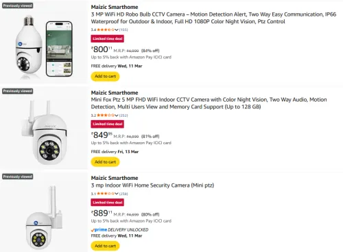 Image of Maizic Smarthome CCTV Camera @ Minimum 80% Discount