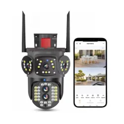 Maizic Smarthome Tricams Dual Lens/Triple Screen View 4MP+4MP FHD WiFi Outdoor CCTV Camera for Home with Color Night Vis