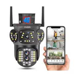Maizic Smarthome 4G Tricam Black 5 MP FHD Dual Lens /Triple Screen Outdoor CCTV Camera with Color Night Vision, Motion D