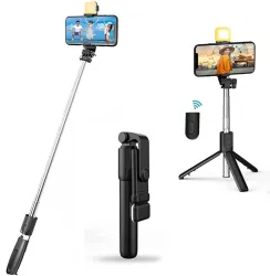 MAK Selfie Stick With LED, Tripod Stand 700mm tall, Bluetooth Remote & 360 Rotating Head Bluetooth Selfie Stick (BLACK, 