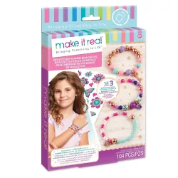 Make It Real Metal Bedazzled! Create 3 Unique Charm Bracelets Kit|Blooming Creativity|104 PcsIncludes Play Tray|All-in-1 DIY Beaded Jewelry Kit|Tweens&Girls|Arts&Crafts,Ages 8+|MadeInIndia,M...