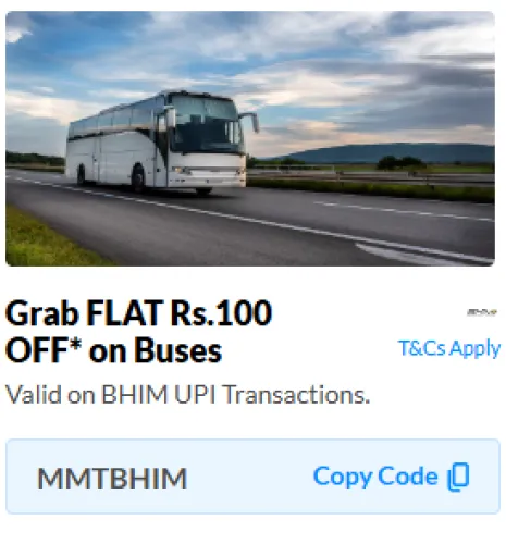 Image of makemytrip Coupon : Flat ₹100 instant discount ,on Buses using BHIM UPI 