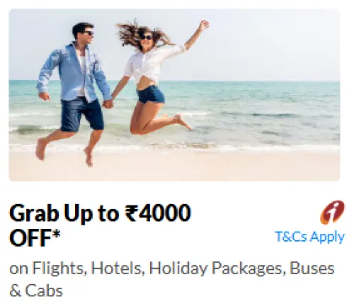 Image of makemytrip ICICI Coupon : up to ₹4000 off on flights, hotels, holiday packages, buses & cabs. using ICICI Bank Credit C