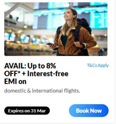 Image of makemytrip Flight Coupon : Flat 8% Instant Discount on Flight Bookings using OneCard Credit Card EMI 