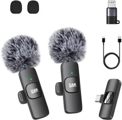 MAK Fur Wireless Dual Mic, Noise Reduction, Compatible with Smartphones for Vlogging Microphone