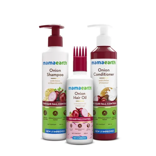 Image of Mamaearth Anti-Hair Fall Spa Kit | Onion Shampoo 250 ml + Conditioner 250 ml + Hair Oil 150 ml | Boosts Growth | Reduces