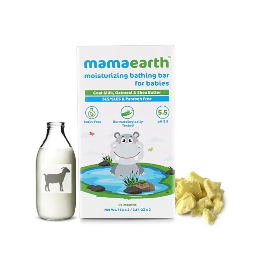 Image of Mamaearth Moisturizing Baby Bathing Soap Bar, pH 5.5, with Goat Milk & Oatmeal. Pack of 2,Multicolor,75gms Each