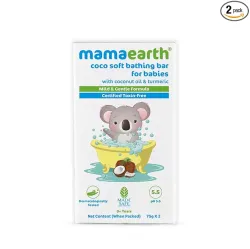 Mamaearth Coco Soft Bathing Bar for Babies, pH 5.5, with Coconut Oil & Turmeric - Pack of 2 * 75g