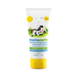 Mamaearth Milky Soft Mineral Based Sunscreen SPF 30 & Pa+++ with Oats, Milk and Calendula for Babies- 80 G|Made Safe Cer