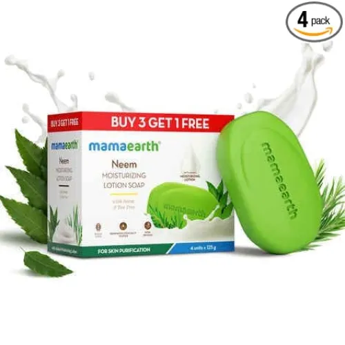 Image of Mamaearth Neem Moisturizing Lotion Soap with Neem & Tea Tree for Skin Purification (3 + 1 Free) - (125 gm x 4) | Units F