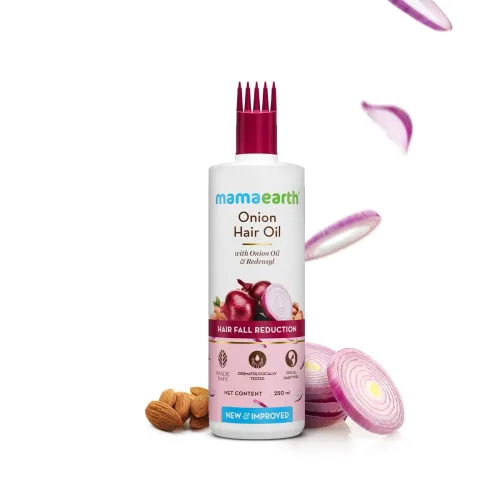 Image of Mamaearth Onion Hair Oil with Onion Oil & Redensyl for Hair Fall Control | Boosts Hair Growth | Adds Strength & Shine | 