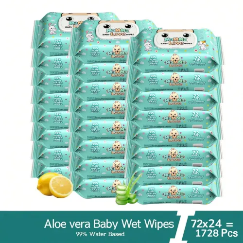 Image of Mamma Love 99% Pure Water Baby Wet Wipes with Lid | Pack of 24 | 72 pcs/pack |