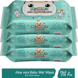 Mamma Love 99% Pure Water Baby Wet Wipes with Lid | Pack of 3 | 72 pcs/pack |