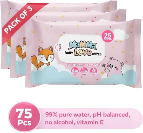 Image of Mamma Love 99% Pure Water Baby Wet Wipes with Lid | Pack of 3 | 25 pcs/pack | (75 Wipes)