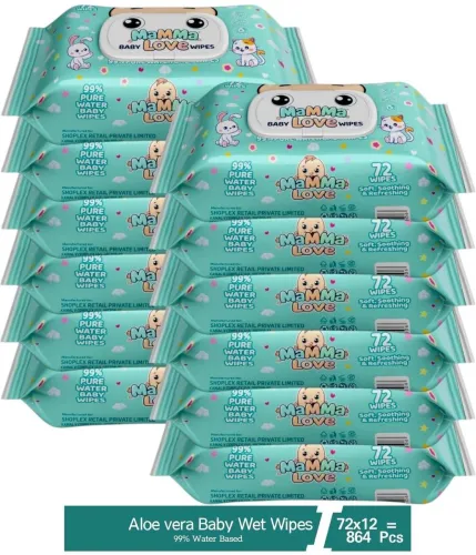Image of Mamma Love Pure Water Baby Wet Wipes 72 Wipes * Pack of 12