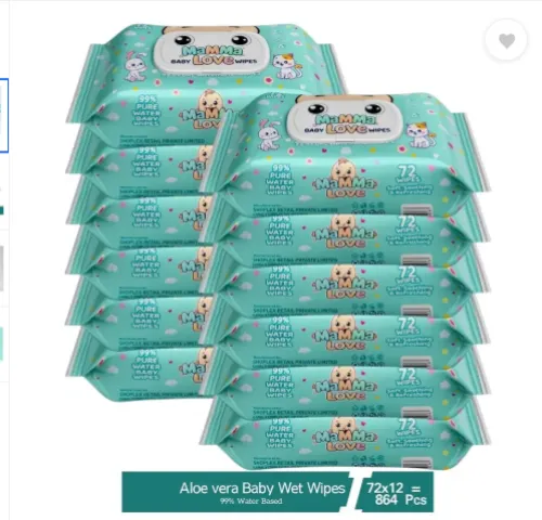 Image of Mamma Love 99% Pure Water Baby Wet Wipes 72 pcs Pack of 12