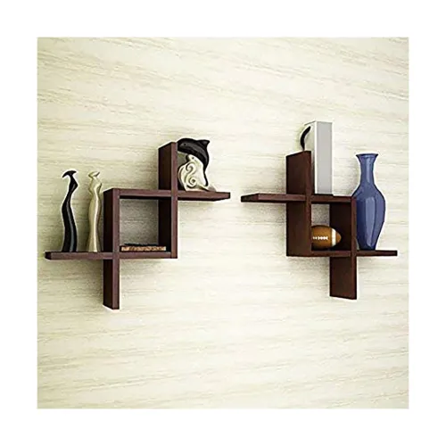Image of MAMTA DECORATION MDF Interlocked Storage Wall Shelves for Home (Brown)