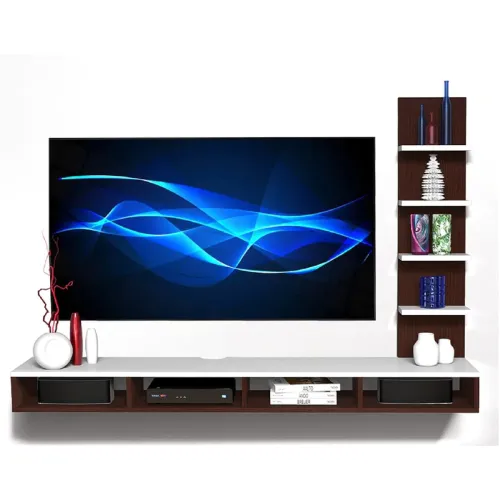 Image of MAMTA DECORATION Engineered Wood Wall Mounted TV Unit Set with Shelves Storage 