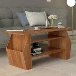 MAMTA DECORATION Engineered Wood Coffee Table with Shelf and Pocket Storage Multipurpose Sofa Table Wooden Centre Table for Bedroom Living Room Home (Teak Finish)