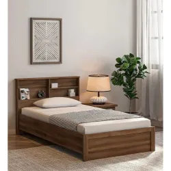 Mamta Decoration Engineered Wood Single Bed with Headboard Storage Wooden Bed for Bedroom Living Room Home (Walnut Bronze Finish)