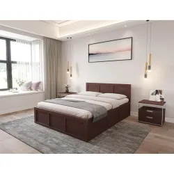 MAMTA Decoration Sheesham Wood Queen Size Bed with Hydraulic Storage | Wooden Double Bed Cot Palang Furniture for Bedroom Living Room Home (Walnut Finish)