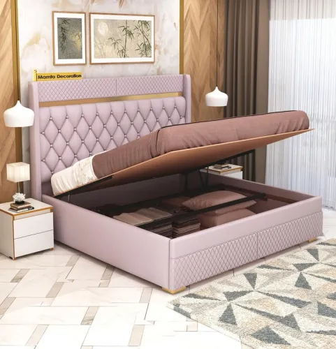 Image of MAMTA DECORATION Solid Wood King Size Bed with Hydraulic Box Storage