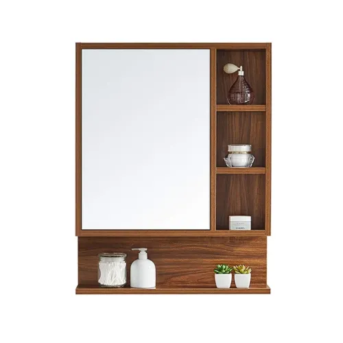 Image of MAMTA DECORATION Engineered Wood Wall Mount Dressing Table Mirror with Storage for Living Room Bedroom (Brown)