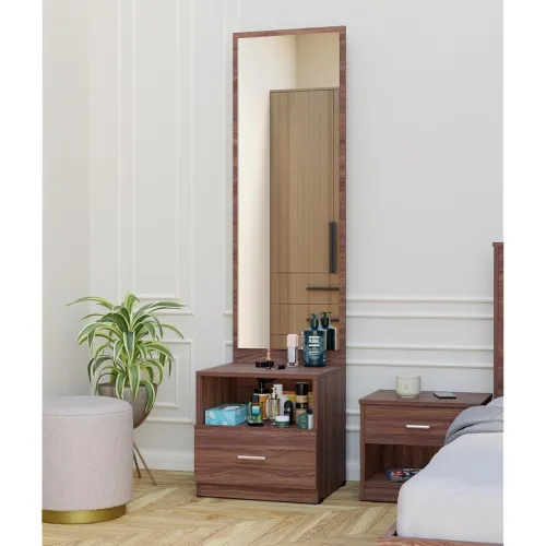 Image of MAMTA DECORATION Engineered Wood Dressing Table with Mirror & Drawer Storage Wooden Vanity Table for Bedroom, Living Roo
