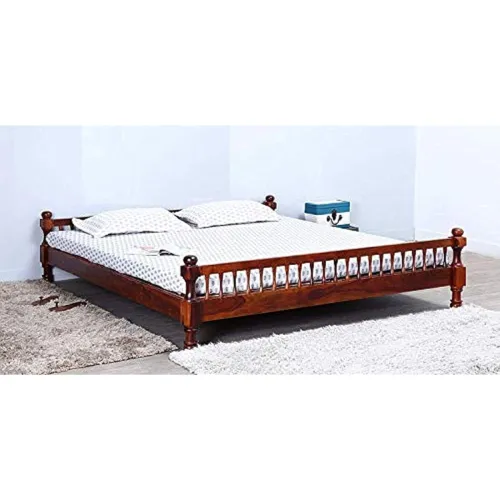 Image of MAMTA Decoration Sheesham / Rosewood Queen Size Bed Without Storage for Bedroom | Oak Finish (MD-BED-01-OK)