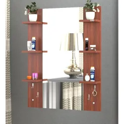 MAMTA Decoration Engineered Wood Wall Mount Dressing Table Mirror with Shelves Storage for Living Room Bedroom (Classic 