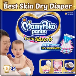 MamyPoko Pants Extra Absorb Baby Diapers Small (S size) 4-8 kg, 34 Count