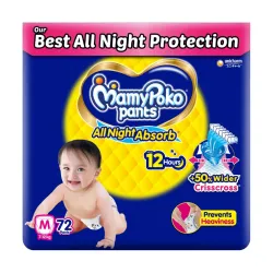 Mamypoko Pants M 72 Count | All-Night Absorb Diapers for 7-12kg Babies
