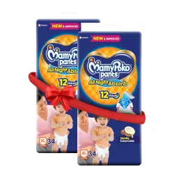 Mamypoko pants All night absorb| Pant Style Baby Diapers X- Large Size(XL), 68 Count, Ideal for 12-17Kgs|1 Diaper= Upto 
