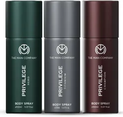 THE MAN COMPANY Privilege Hero, Titanium & Champion | Long-Lasting Deodorant Spray - For Men (450 ml, Pack of 3)