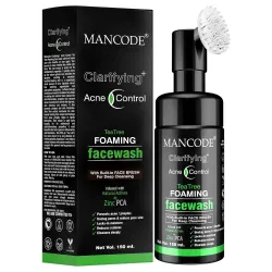 Man Code Acne Control Tea Tree Foaming Face Wash with Built in Face Brush Prevents Pimples Unclogs Pores & Reduces Pore Size No Paraben Sulphate Silicone 150 ml Face Wash for Men (Pack of 1)