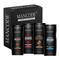 MANCODE Body Wash For Men Refreshing & Detoxifying Treats Oily Skin For Men Size Bottle - 450Ml (Shea Butter Coffee Charcoal Hydro Body Wash Gel, Pack Of 4).