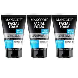 Mancode Detoxifying Face Wash for Men - Clear Skin, Oil Control, Acne Defense, Dark Spot Reduction, Pollution Protection - Pack of 3 | Men's Skincare 100ml X 3