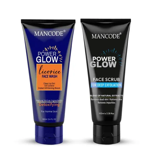 Image of Mancode Power Glow Face Wash & Power Glow Scrub Combo for Men, Deep Cleanse & Exfoliate, Boosts Radiance & Reduces Black