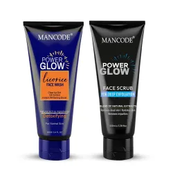 Mancode Power Glow Face Wash & Power Glow Scrub Combo for Men, Deep Cleanse & Exfoliate, Boosts Radiance & Reduces Black