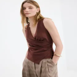 MANGO V-Neck Faux Wrap Asymmetric Hem Top