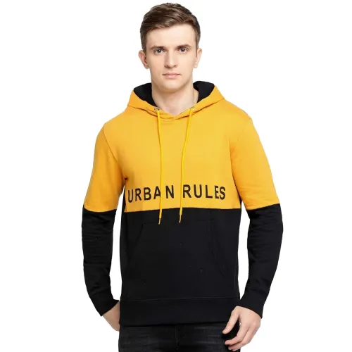 Image of Maniac Printed Men's Fullsleeve Hooded Yellow,Black Sweatshirts.