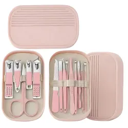 Manicure Pedicure Grooming Kit Multi Tool Set Pink Storage Case