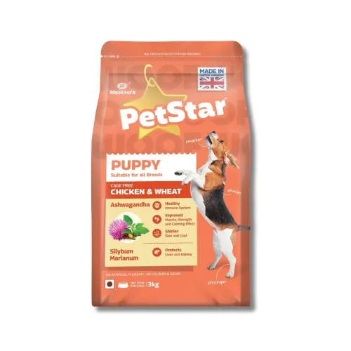 Image of Mankind Puppy Dry Dog Food (High Protein) Chicken & Wheat Flavor, 3kg | Improves Muscle & Strength, Supports Immunity, P