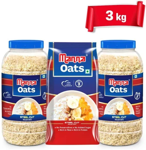 Image of Manna Oats (2Jar+1Pouch) Gluten Free| High Fibre & Protein | Good for Diabetics Plastic Bottle (3 x 1 kg)