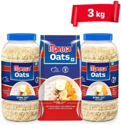 Manna Oats (2Jar+1Pouch) Gluten Free| High Fibre & Protein | Good for Diabetics Plastic Bottle (3 x 1 kg)