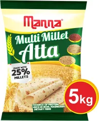 Manna Multi Millet Atta - 5kg - MultiGrain Atta with 25% Millets, Tasty and Healthier Rotis everyday. 100% Natural Flour