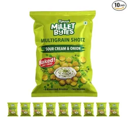 Manna Multigrain Snacks, Pack of 10, Sour Cream & Onion Baked, No Palm Oil, No Maida Millet Bytes Multigrain Shotz